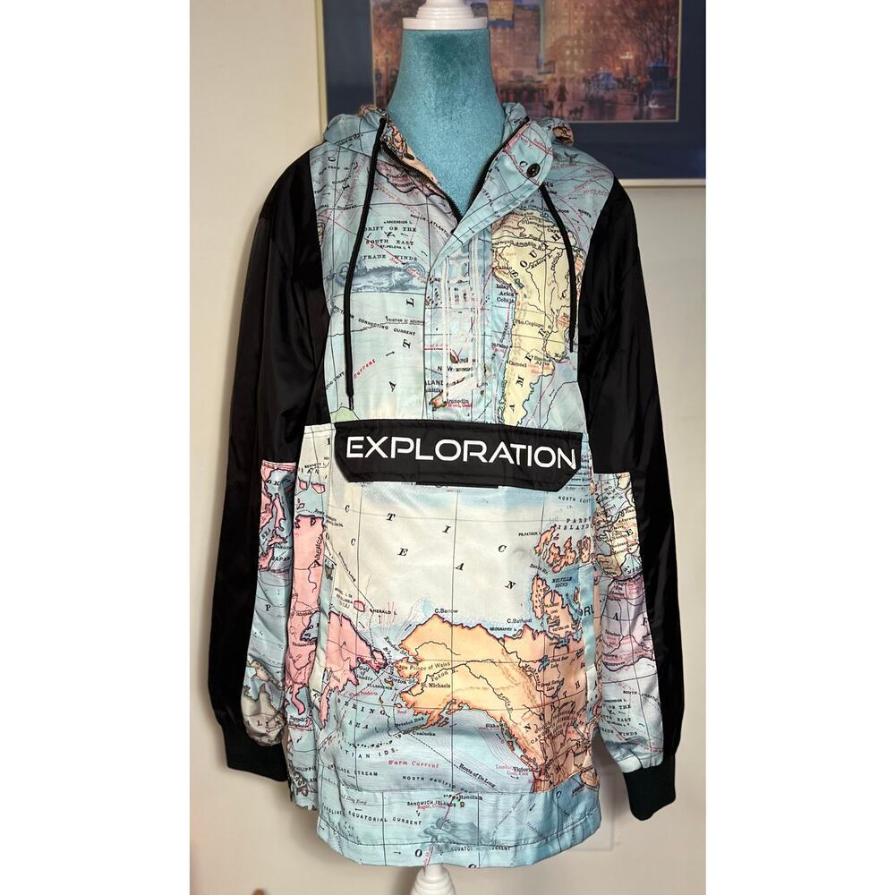 Reason Anorak Windbreaker
Hiking Jacket Men's M World Map Graphics Print 1/2 Zip